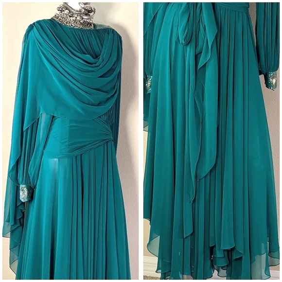 ViNTage Chiffon Fairy Whimsical "Mother of Bride" Evening Wedding Fluid Dress - Picture 9 of 16